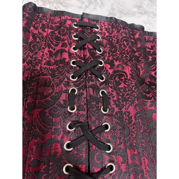 Goth Coquette Bustier Lace Up Corset 32 Blk Red Steampunk Victorian Style Witchy - Picture 3 of 10